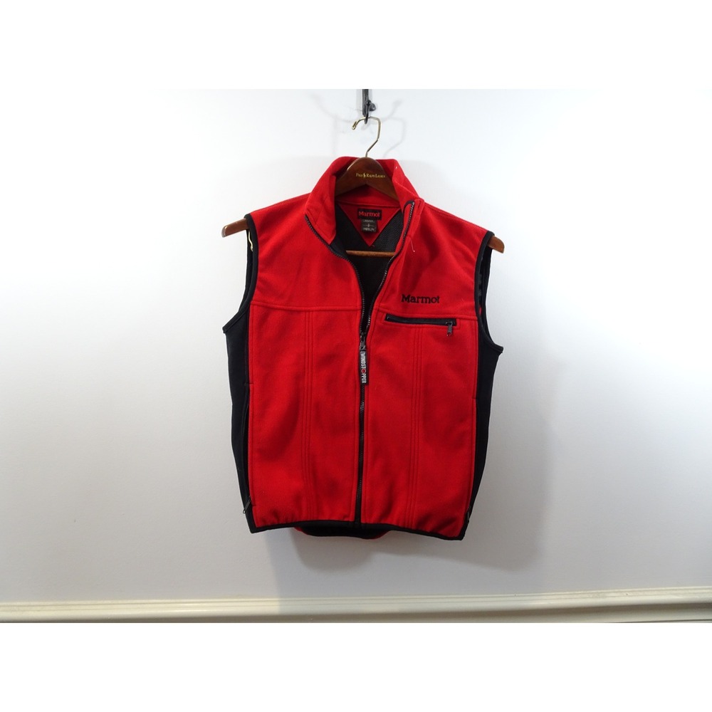 Marmot Windstopper Fleece Vest Mens Small Red Black Full Zip Gore Made in USA